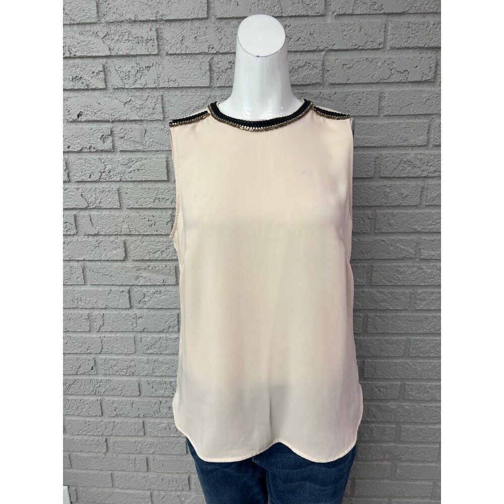 H&M Women Beige Embellished Sleeveless Blouse Size 12
